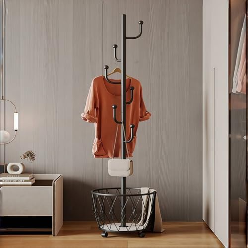 Black Moveable Cactus Metal Coat Rack with Basket Freestanding 65" - Image 6