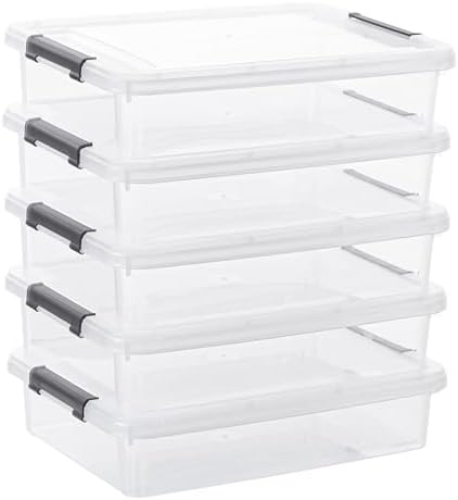 Storage Bins with Lids,6 Quart Clear Sensory Bins,Plastic Bins for Arts Crafts Organizers,Stackable Storage Containers for Home, Office, School, and Scrapbook Clear White,5 Packs by Anywish