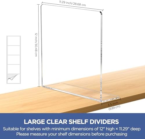 HBlife Acrylic Shelf Dividers for Closet Organization, 6 Pack 12 Inches [Extra Tall Version] Closet Dividers for Shelves, Clear Purse Organizer for Sweater, Shirts, Handbags in Bedroom and Office - Image 2