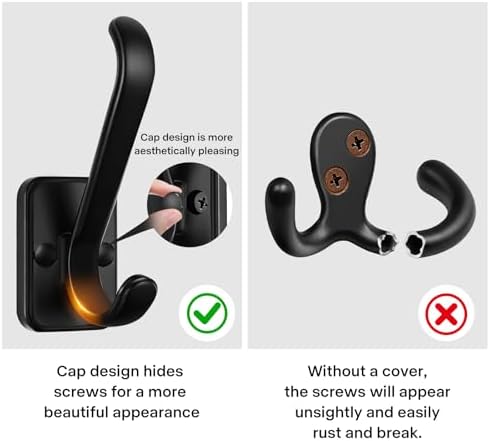 Coat Hooks Heavy Duty - Metal Wall Hooks Wall Mount with Concealed Screw Design Matte Black Hooks for Hanging Towel, Key, Robe, Scarf, Entryway Closet Mudroom Bathroom (8, Black) - Image 5