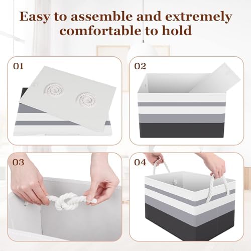 Fab totes Storage Bins 4-Pack, Foldable Storage Baskets for Organizing Toys, Books, Shelves, Closet, Large Storage Box with Rope Handles, Sturdy Organizer Bins,Gradient Grey - Image 4