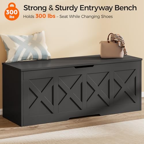 Homleke 47.2" Extra-Large Wooden Storage Chest, Farmhouse Storage Bench - Image 5