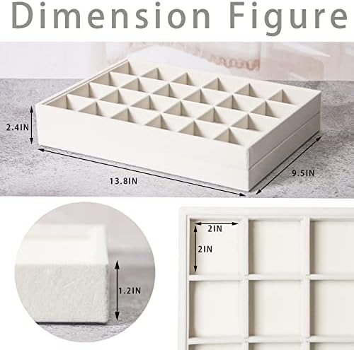 Coward 2PC Stackable 24 Gird Jewelry Organizer Tray Necklace Earring Box Storage Drawer Ring Bracelet Display Holder (beige(24grid+24grid)) - Image 4
