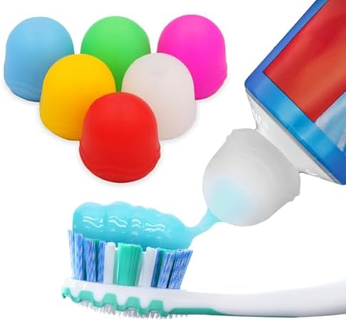 Chrome Cherry SqueezMe Silicone Self-Closing Toothpaste Caps, No-Mess Dispensing for Kids and Adults, Easy Installation, Compatible with Most Standard Tubes, Multicolor, 6-Pack by ChromeCherry