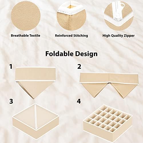 Simple Houseware 4-Pack Drawer Organizer Set for Underwear/Socks/Bra, Beige - Image 5