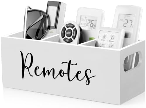 DRASTAR Remote Control Holder, Wood TV Remote Holder, Remote Storage Caddy, Remote Control Organizer (White, 3 Slots) by EnhanceYourDailyLife