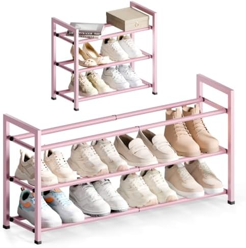 Bumusty 3 Tier Expandable Shoe Rack for Closet, Pink by BUMUSTY