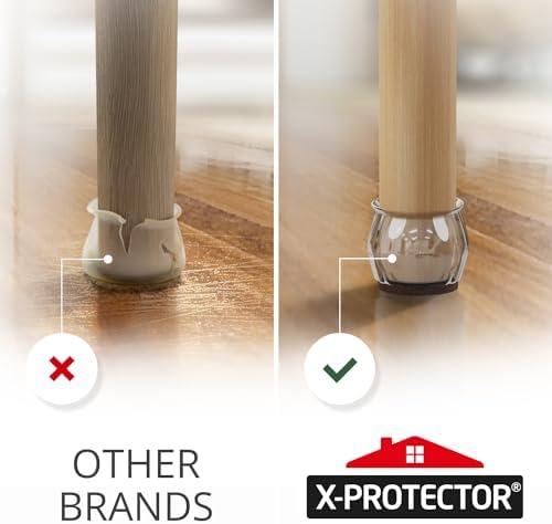 32 PCS Chair Leg Floor Protectors with Felt Pads X-Protector - 1.4" - 1.8" - Furniture Pads for Hardwood Floors - Clear Chair Pads - Floor Protectors for Chairs - Brown Chair Leg Covers! - Image 2