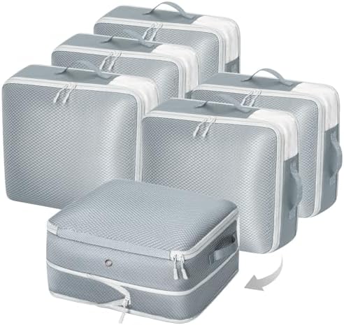 DIMJ Space Saver Compression Storage Bags - 6 Pack Large Expandable Travel Packing Cubes Foldable Compression Organisers with Clear Window for Moving, Dorm, Down Jackets, Summer Duvet, Bedding (Grey) by DiMJ