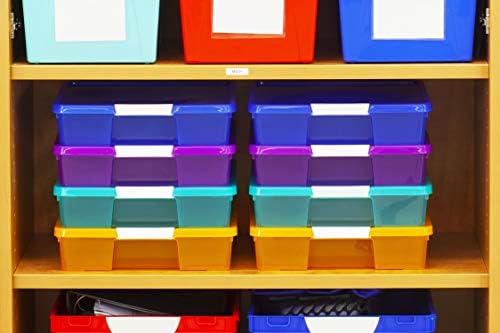 Storex Classroom Craft Project Box – Stacking Plastic Organizer Fits 12x12 Scrapbooking Paper, Assorted STEAM Colors, 5-Pack (63202C05C) - Image 2