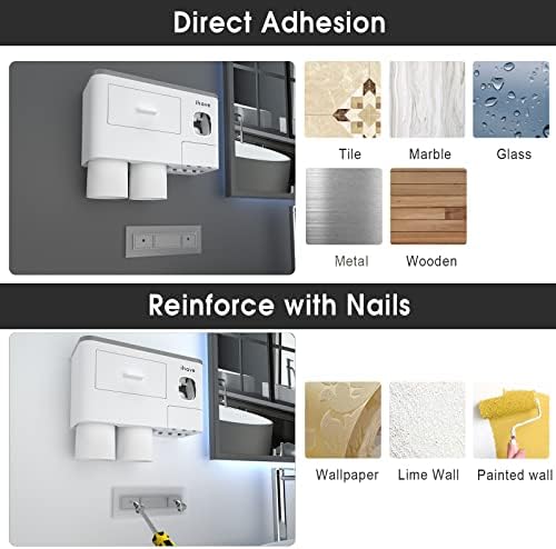 iHave Toothbrush Holders Wall Mounted with Toothpaste Dispenser & 2 Cups - Image 4