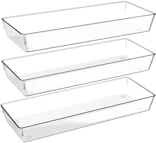 Kutesna 3Pcs Large Clear Drawer Organizer Set,15"x6" Desk Drawer Organizers by Kutesna