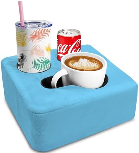 Couch Cup Holder Pillow Tray & Caddy - for Sofa, Bed, Car, Man Cave | Keep Drinks at Hand & Spill-Proof Accessories for New Parents, Camping, Park, Boat, Beach - Blue by NISDOING