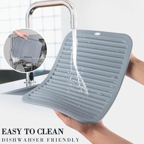 4 PCS Silicone Trivet for Hot Dishes, Hot Pads Trivets Mat for Hot Pots and Pans, Heat Resistant Silicone Hot-Mats, Pot Holders Jar Opener Tables-Mats for Countertop Drying Mat (Grey) - Image 6