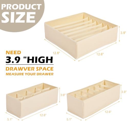 3 Pcs Scarf Organizer Box Fabric Drawer Storage 6/7/8 Compartment - Image 3