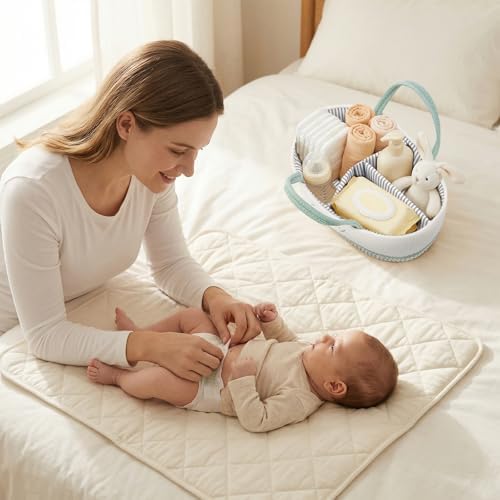 DUHEL Diaper Caddy Organizer, White Green - Image 6
