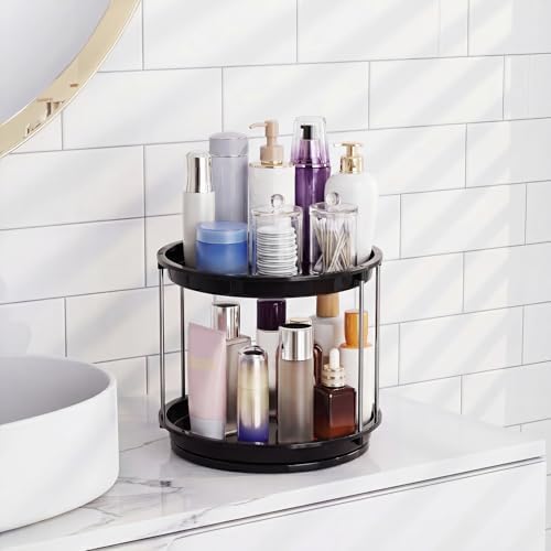 360 Rotating Makeup Organizer for Vanity, 2 Tier Cologne Organizer for Men, Skincare & Perfume Holder for Bathroom Counter, Dresser, Shelf, Cabinet, Black - Image 4