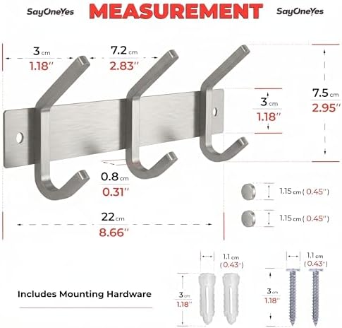 Small Coat Rack Wall Mount – Brushed Nickel 9 Inch Stainless Steel Hook Rail with 3 Heavy Duty Double Coat Hooks – Wall Mounted Coat Hanger for Entryway, Bathroom, Bedroom, Hat Organizer - 2 Pack - Image 2