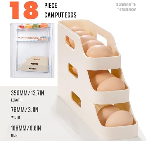 Li&Zhao Rolling Egg Dispenser for Refrigerator - Automatic Egg Holder for Fridge Space Saving Egg Tray Organizer for Countertop, Kitchen Storage(White) - Image 5