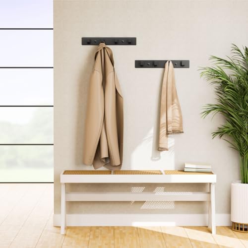 Black Coat Rack Wall Mount - 12.5" Rail with 4 Right-Angle Hooks(2 Pack) - Image 4