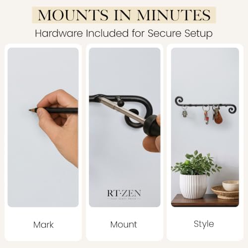 RTZEN Farmhouse Small Key Holder for Wall, Wrought Iron Wall Mount Rack - Image 6