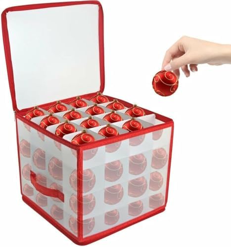 Christmas Ornament Storage Box,4 Tier Christmas Storage Box with Lid,64 Ornament Box With Durable Zippers and Dividers,Non-Woven & Tear-Proof Christmas Ornament Storage Containers,for 3"Seasons Balls by Unknown