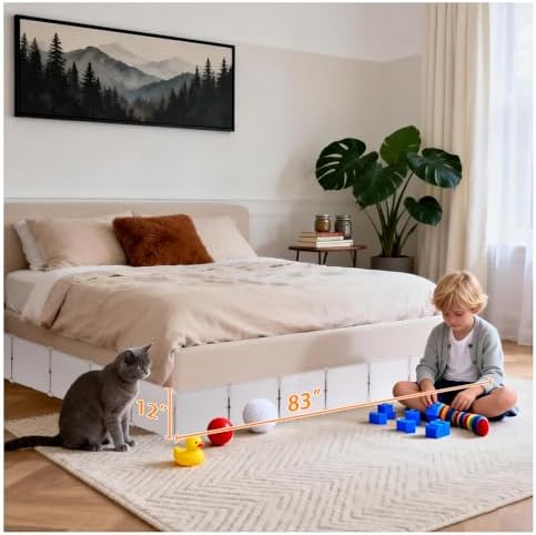 14 Pack Under Bed & Couch Blocker for Pets and Toys - 166" Length, 11.8" Height for One Side of Queen Bed | Includes Sticky Tape, Connectors & Zip Ties - White by Hiflora