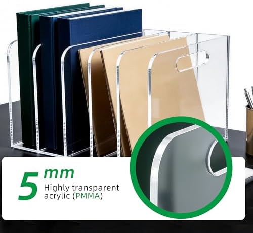 Clear Acrylic Magazine File Holder, 5 Compartment Desk Organizer - Image 4