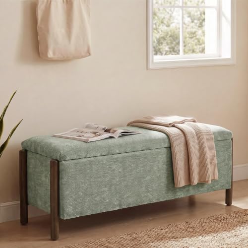 Usaint 47" Fabric Upholstered End of Bed Storage Ottoman Bench, Light Green by Usaint