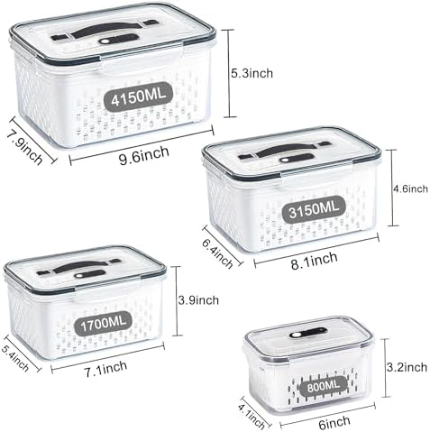 4 Pack Large Fruit Storage Containers for Fridge with vent holes and handle，Airtight Food Storage Containers Keep Fruits, Vegetables, Berry, Fresh longer,BPA-free Fridge Storage Container with Lid - Image 5