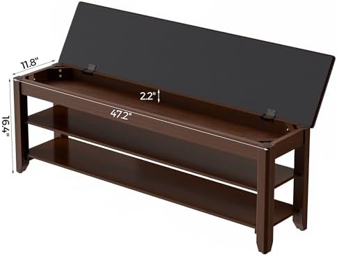 Homleke 47.2" Wide Solid Wood Shoe Rack Bench with Flip-Top Storage - Image 3