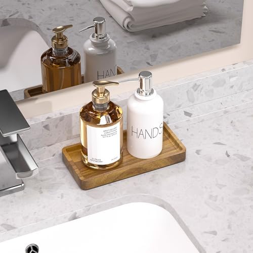 WEENSON Small Acacia Wood Bathroom Vanity Tray for Soap Dispenser, Toiletries, Makeup, Perfume, Decor, Kitchen Tray for Counter Salt Spice, Toilet Tank Tray for Candle, Nightstand 7.9"x4" - Image 2