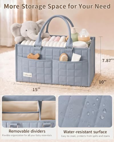 Baby Diaper Caddy Organizer, Portable Nursery Storage Basket with Handle - Image 3
