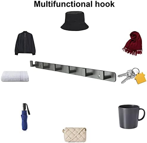 Coat Rack, Heavy Duty Stainless Steel 6 Tri Coat Hook Hanger, Wall Mounted Storage Wall Hooks, Rustic Clothes Hook/Key Hook Rail for Bathroom Kitchen Entryway(6 Hook Grey) - Image 4