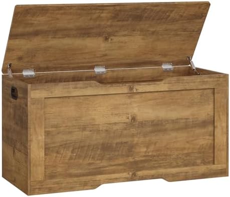 usikey 39.4” Storage Bench, Toy Box with 2 Safety Hinges, Lift Top Storage Chest, Toy Chest for Living Room, Bedroom, Entryway, Honey Brown by USIKEY