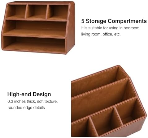 PU Leather Desk Organizer, Remote Control Holder (Brown) - Image 5