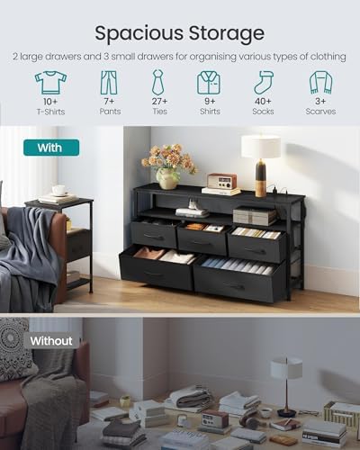 SONGMICS Dresser with App-Controlled LED Lights, 5 Fabric Drawers Dresser - Image 6