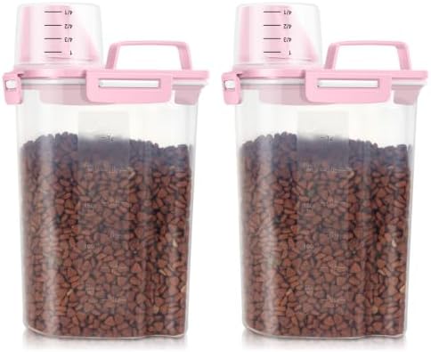 LEAWALK 3-5Lbs Airtight Small Dog Cat Pet Food Storage Container-Pink 2Pack by LEAWALK