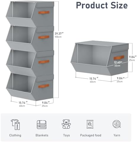 Stackable Closet Organizers and Storage Bins, Open Front Closet Shelf Organizer System With Steel Frame, Clothes Storage Basket Fabric, Collapsible Closet Drawers for Wardrobe, Nursery ,Toy, 4 Pack - Image 6
