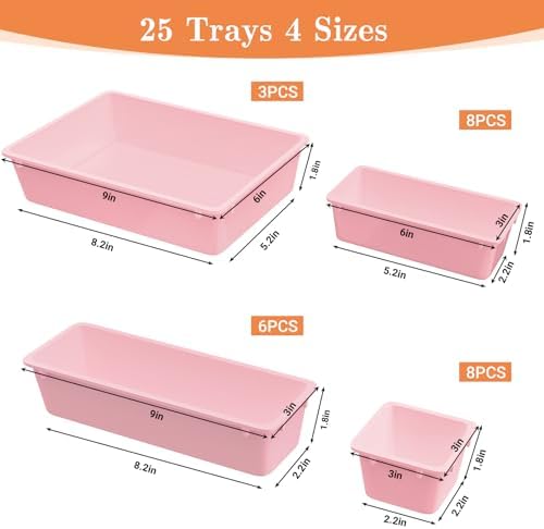 SpaceHacks 25 PCS Plastic Drawer Organizer, 4-Size Versatile Organizer Trays & storage Bins - Image 2