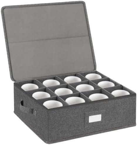 popoly Mug Storage Box with Dividers, Hard Top Coffee Cup Storage by popoly