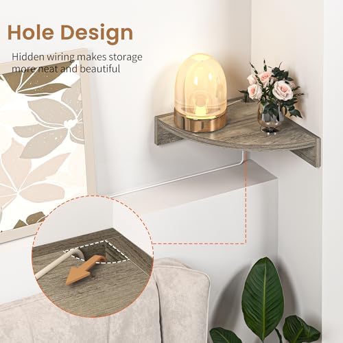 Fun Memories Corner Shelf Wall Mount, Wood Floating Corner Shelves,Corner Wall Shelf for Bedroom, Bathroom, Kitchen, Living Room (Grey, 3 Pack) - Image 4