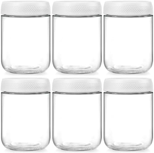 NETANY 6-pack 16oz Glass jars with Airtight Lids, Overnight Oats Containers with Lids, Wide mouth Mason Salad jars, Glass Food Storage Containers for Snacks Yogurt Spice Sugar-White by NETANY