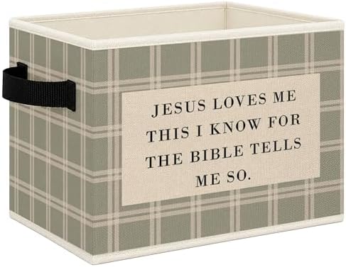Christian Nursery Foldable Storage Bins Box with Handles, Jesus Loves Me This I Know Bible Verse Religious Collapsible Toys Books Clothes Organizer Basket for Kids Room Bedroom Bathroom by Mcehtle