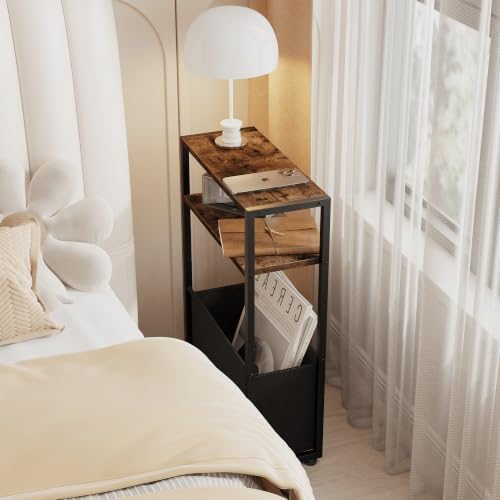 Leomonio Narrow Side Table, Slim Night Stand with Magazine Rack - Image 4