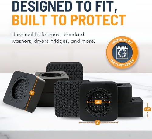 Anti Vibration Pads for Washing Machine and Dryer (Set of 8) - Washer Anti Vibration Pads with HexiGrip™ - Washing Machine Accessories & Leveling Pads - Vibration Dampening Mat - Image 3