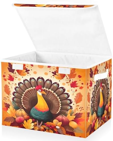 Thanksgiving Turkey Storage Bins with Lids and Carrying Handle,Foldable Storage Boxes Organizer Containers Baskets Cube with Cover for Home Bedroom Closet Office - Image 2