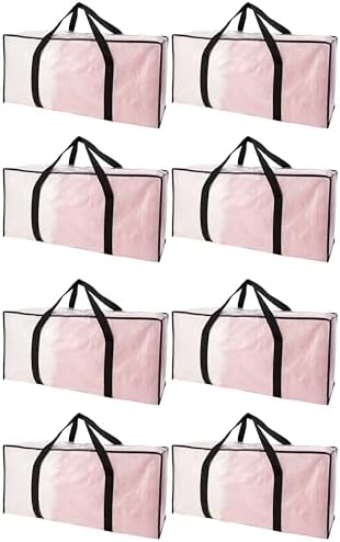 PANDA JOYS Extra Large Moving Bags with Zippers & Carrying Handles, Heavy-Duty Storage Tote for Space Saving Moving Storage, Fold Flat, Alternative to Box and Bin - 8 Pack, Semi-Transparent by PANDA+JOYS