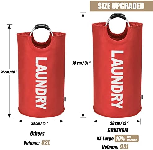 DOKEHOM 90L Large Laundry Basket Bag, Collapsible Tall Hamper, Red - Image 3
