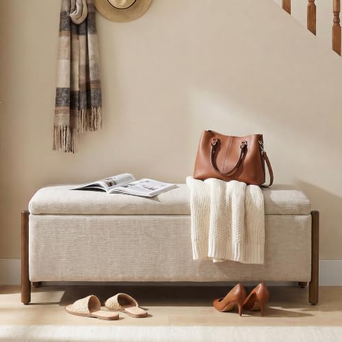 Usaint 47" Fabric Upholstered End of Bed Storage Ottoman Bench, Khaki - Image 5